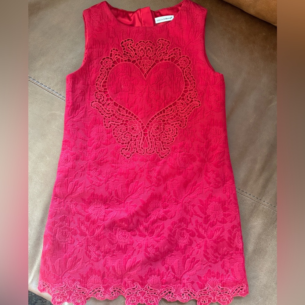 Dolce & Gabbana Red Lace Heart Kids Dress